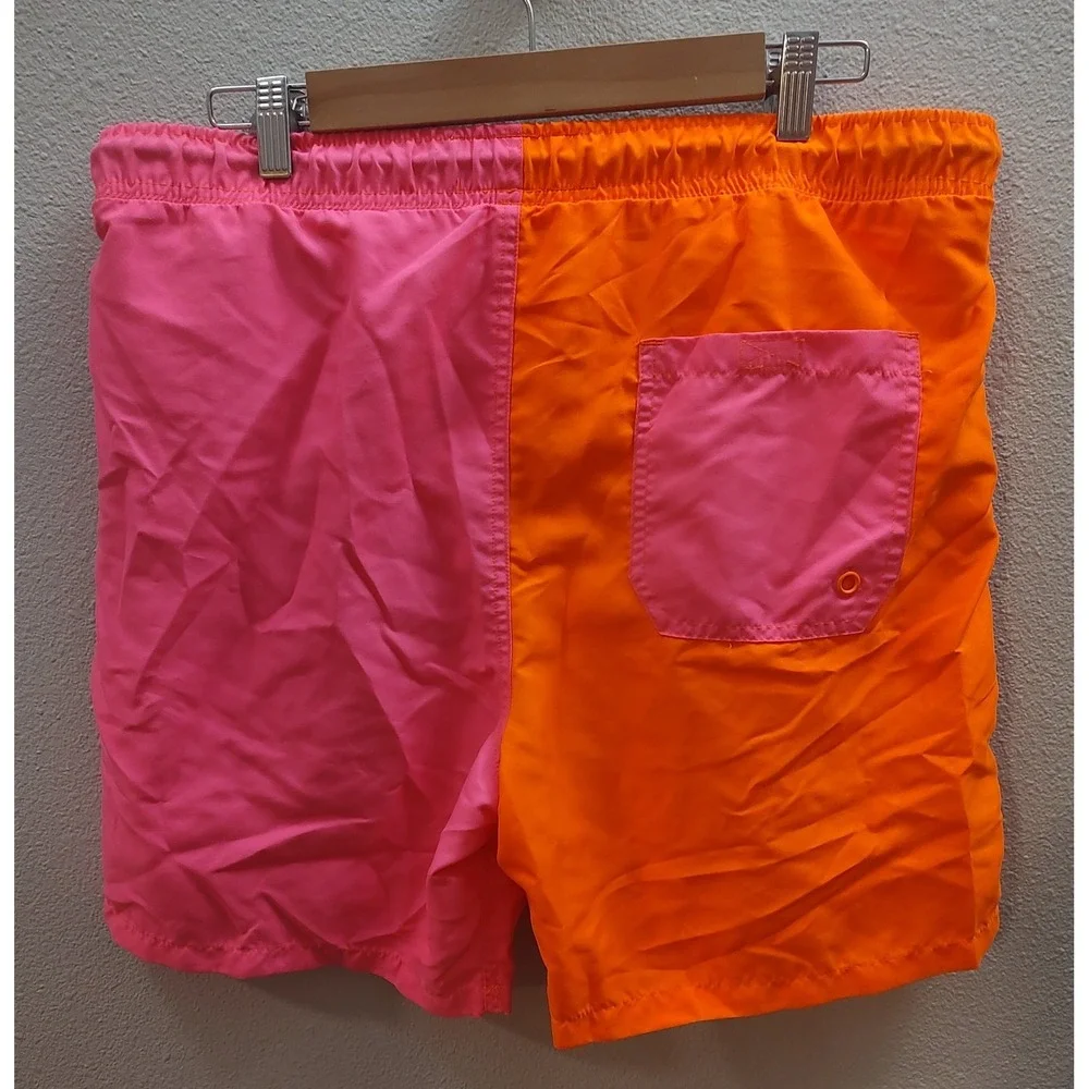 Mens XL Surf Society DrawString Lined Neon Orange Pink Swim Board Shorts A3